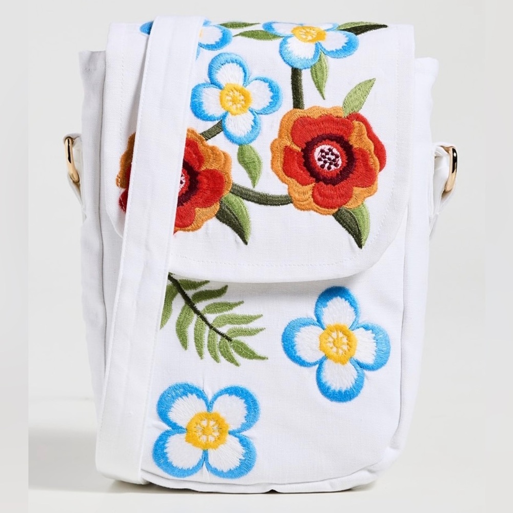 Fanm Mon Crossbody Linen Purse in White with Bright Floral Embroidery. New! - Picture 6 of 8